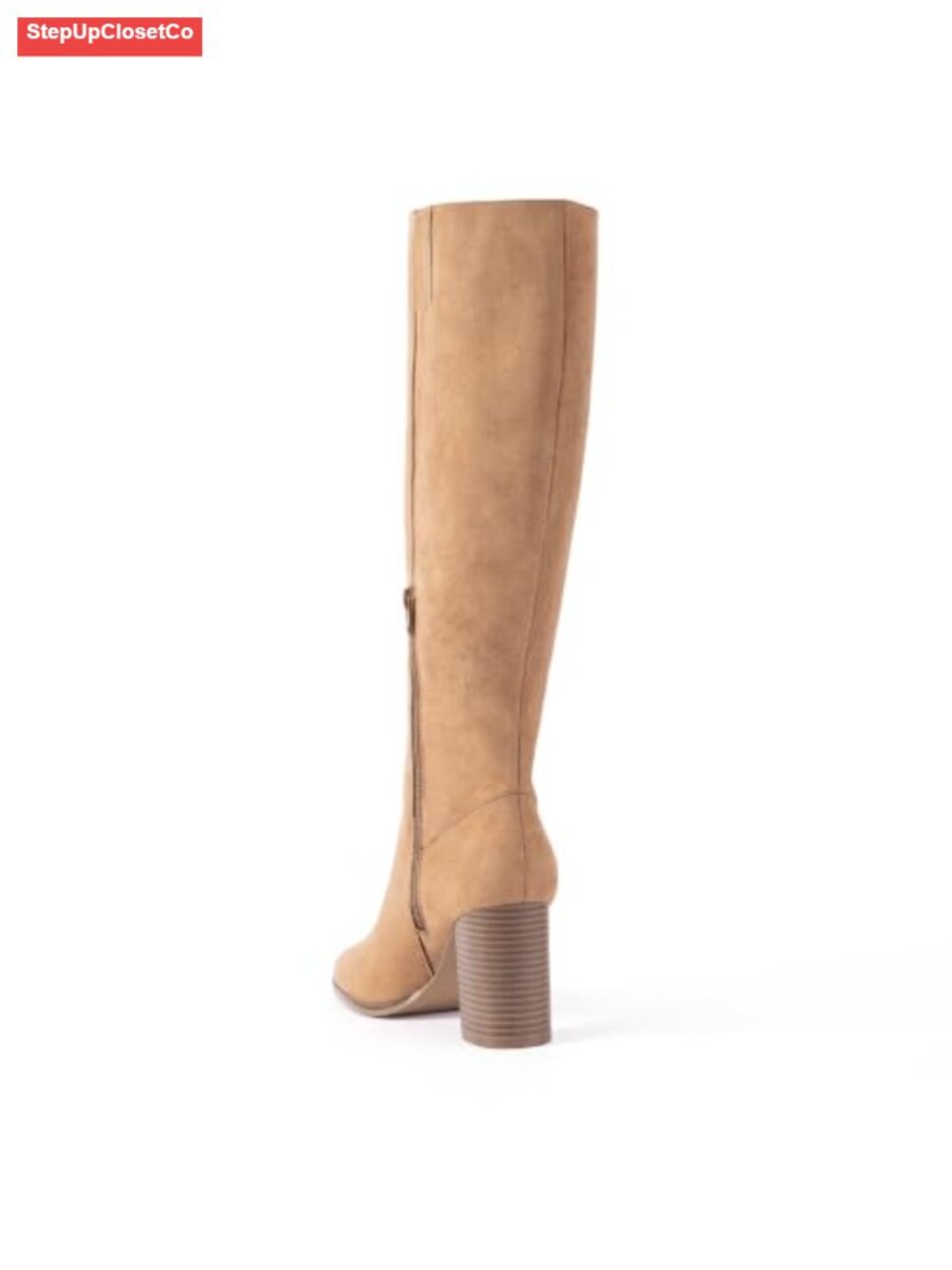 Women's Knee High Boots Faux Suede Block Heel Square Toe Side Zipper - Picture 3 of 6